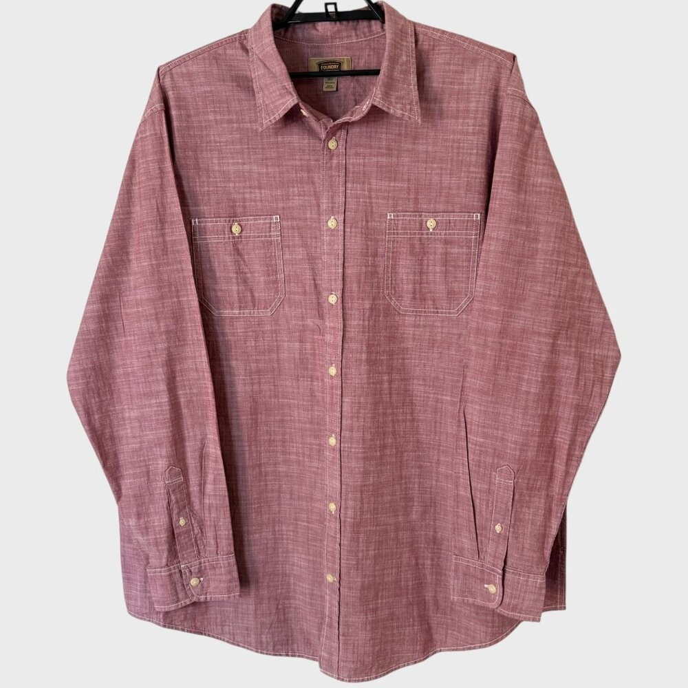 The Foundry Button-Up Long-Sleeve Pocket Shirt Red Men's Size 2XLT 100% Cotton